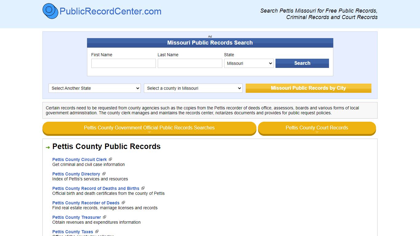 Pettis County Missouri Free Public Records - Court Records ...